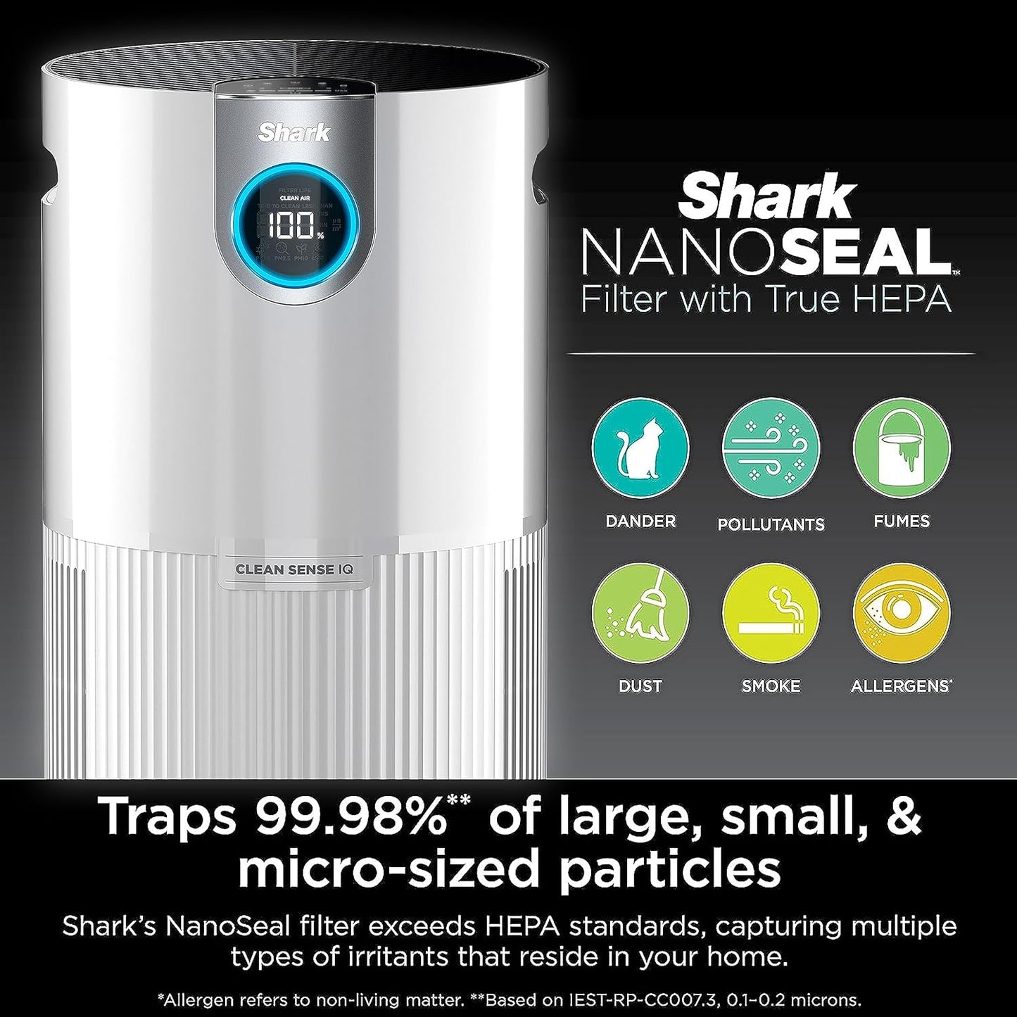 SHARK UA205 Nanoseal HEPA Air Purifier MAX with Clean Sense for Home, Allergies, 1350 Sq Ft, XL Room, Captures 99.98% of Particles, Pollutants, Dust, Smoke, Allergens & Smells, White (Renewed)